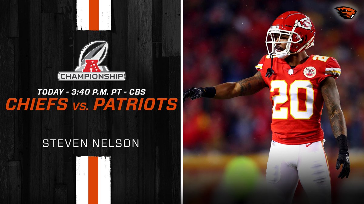 BeaverFootball's tweet photo. Good luck to Steven Nelson today in the AFC Championship Game. Will he make it to Super Bowl LIII?

We can't wait to find out. #GoBeavs #NFLBeavs https://t.co/3LCydqg8j4
