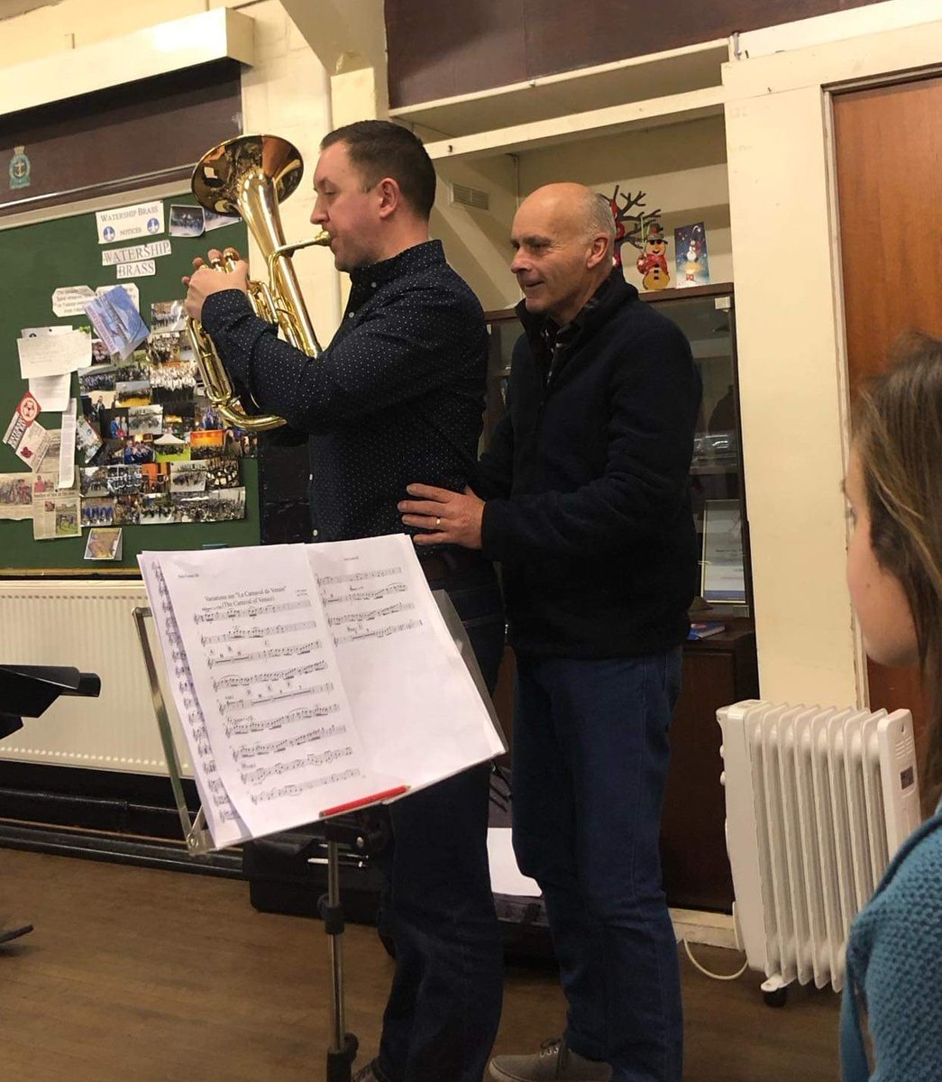 What a day! Fantastic workshop with <a href="/owenfarr/">owenfarr</a>. Thank you! We learnt so much and had lots of fun. Here's our principal cornet getting up close and personal with Owen's back muscles... #breathingmyths #brassmysteries #tiredlips #tiredminds