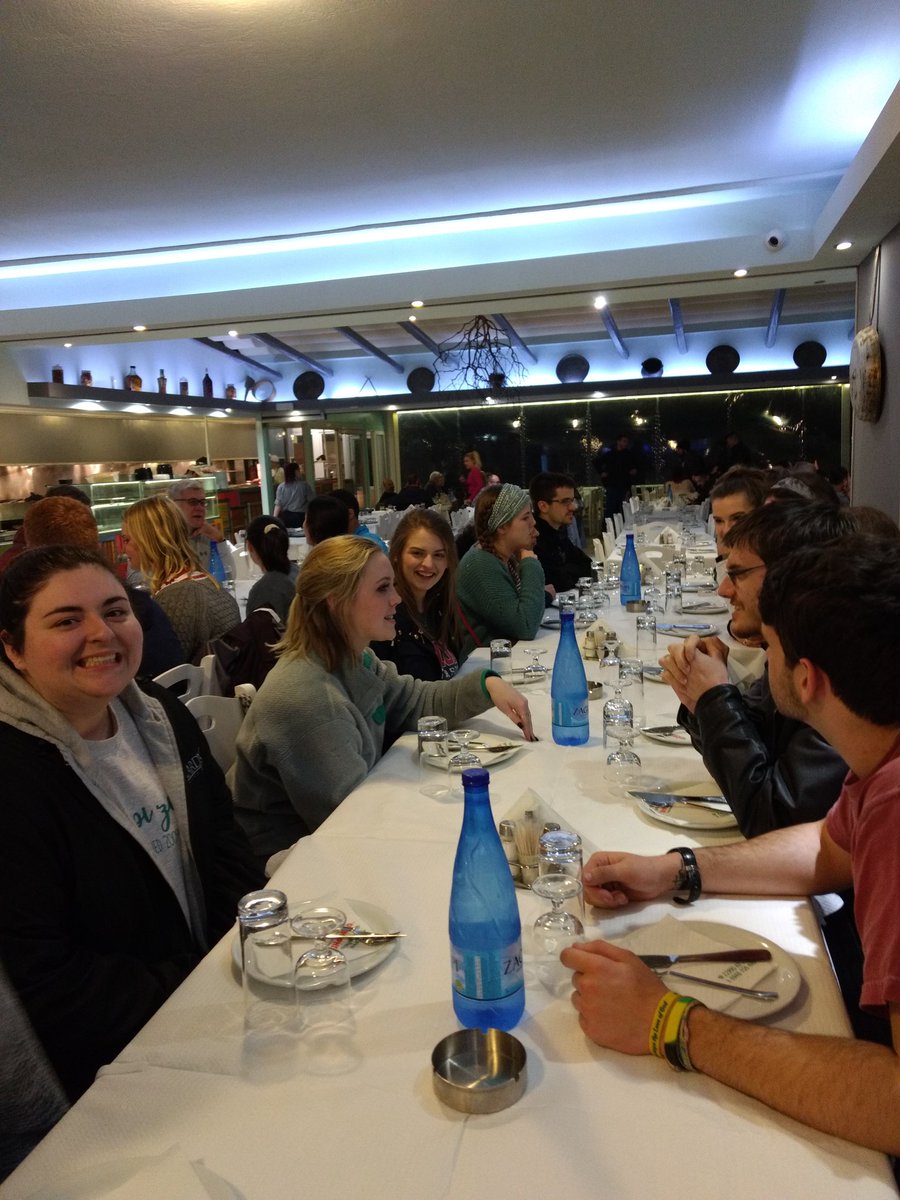 Enjoying an authentic Greek dinner with our HU Greece group.