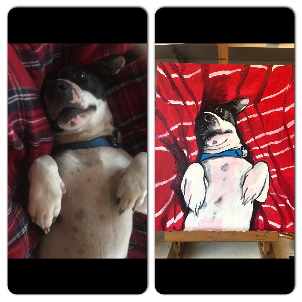 Milo painted by facebook.com/GrandSublime/. Absolutely love their stuff, go check it out on FB #StaffordshireBullTerrier #paintmydog #petportraits #Staffie