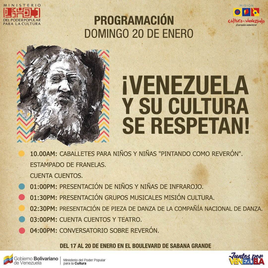 CNAC_Venezuela's tweet photo. #Hoy #20Ene #Lllegate a Sabana Grande a la Jornada cultural de desagravio tras derribo de la estatua de Armando Reveron en el bulevar. ¡acompáñanos!. @VillegasPoljak @minculturave @aracelisgr https://t.co/q2GfzzAwg5