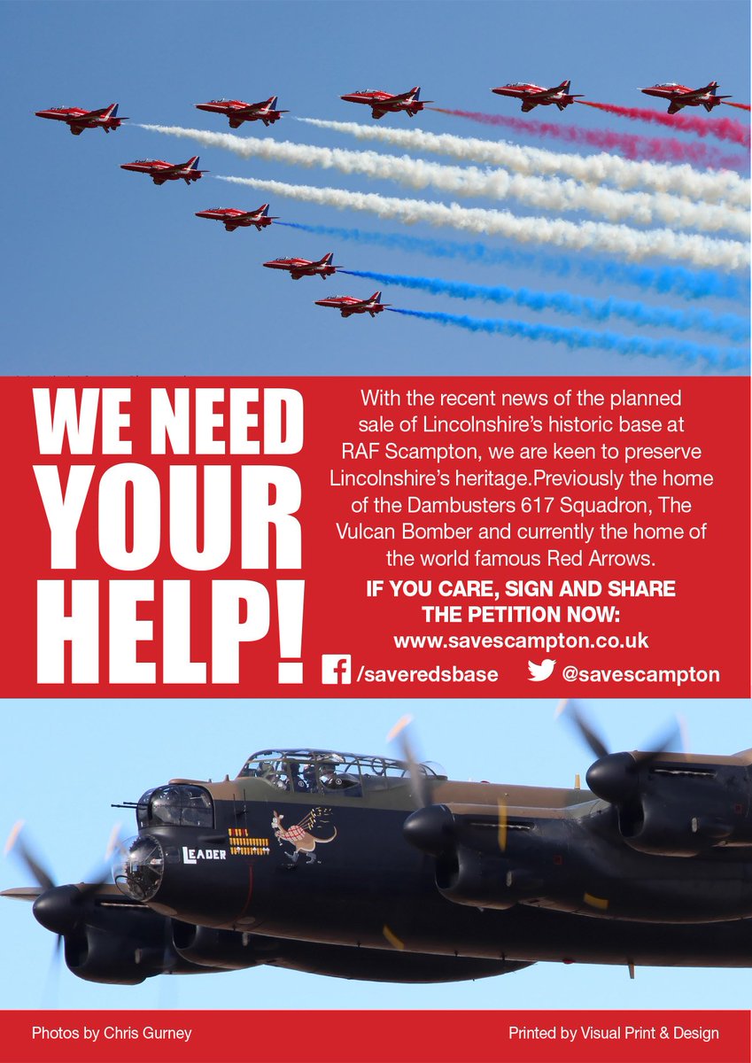 SaveScampton's tweet photo. Plea to all Lincolnshire Businesses, the historic base and Bomber County brings in much needed revenue, as do the @rafredarrows  so in the interest of the local economy PLEASE SIGN AND SHARE AND RETWEET THIS  @lincbizclub @LincolnChamber @presenterleanne @LincsLive @lincsshow https://t.co/kWSC9xPijB