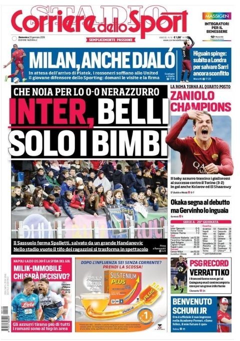 Portada Diario #CorrieredelloSport de Roma - Domingo 20 enero.
