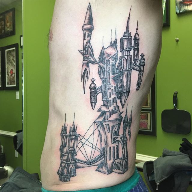 Draculas castle from castlevania Done by me archaical ink at Boo Radley  tattoos  rtattoo
