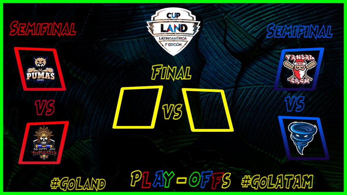 #SEMIFINALES #CupLand 

Este Lunes 21/01/2019 se nos vienen las semifinales de la copa estando más cerca de la gran final y de conocer quién será nuestro primer campeón🏆

Partidos:

▶️ <a href="/PumasArmy/">Puma's Army 🐾</a> 🆚️ <a href="/MiktlanWarriors/">Miktlan Warriors</a>
▶️ @ClanVandalCrew 🆚️ @ESG_AcademyGG 

#GoLand #GOLATAM