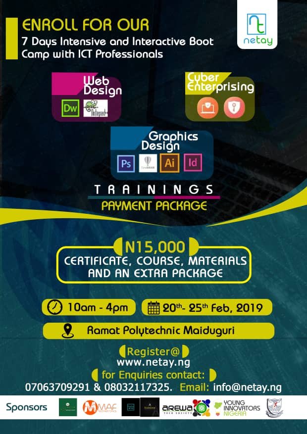 NetayTechnology's tweet image. You can register on Netay.ng @yinigeria @KashimSM @kashimshettima @nitdanigeria @kujarima @MusaBamai @DrIsaPantami @BornoGovt @Maiduguri2012 #Capacitybuilding