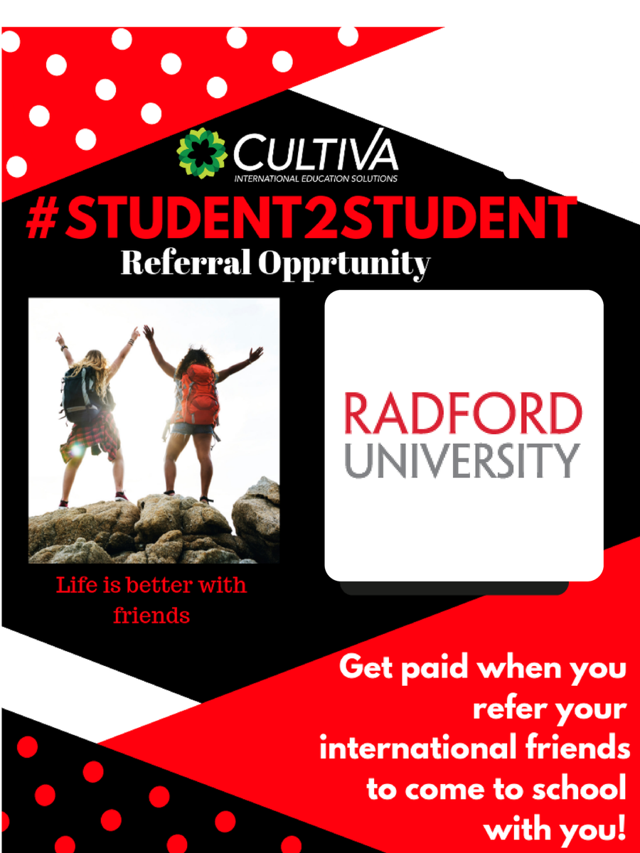 Cultiva Solution (@global_cultiva) on Twitter photo If you have an international friend that wants to attend college in the U.S. make commission for helping us facilitate their admission at one of our CULTIVA partnered schools! Apply here bit.ly/2AgtCSW <a href="/MaryWash/">University of Mary Washington</a> <a href="/radfordu/">Radford University</a> @virginiatech #CULTIVAOpportunity If you have an international friend that wants to attend college in the U.S. make commission for helping us facilitate their admission at one of our CULTIVA partnered schools! Apply here bit.ly/2AgtCSW <a href="/MaryWash/">University of Mary Washington</a> <a href="/radfordu/">Radford University</a> @virginiatech #CULTIVAOpportunity