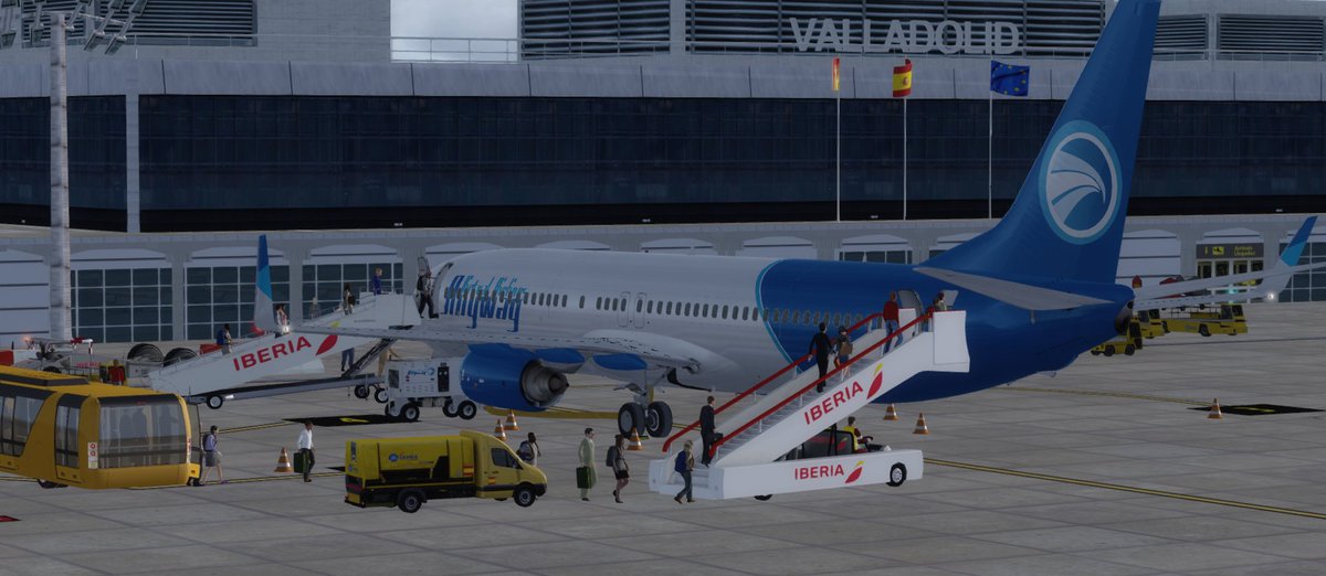 JonDss23's tweet photo. Pasajeros del vuelo ANY2078 de @AnywayVA embarcando en Valladolid #LEVD con destino Barcelona #LEBL. #PMDG #B739 #IVAOES @IVAOES https://t.co/qFiI8VfbCX