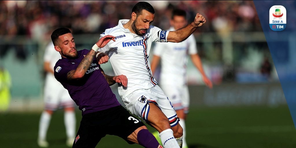 #SerieA - Bárbara la temporada de @FQuagliarella27 (#Sampdoria), quien cumplirá 36 años el 31 de enero. Con sus 2 goles de hoy, frente a la #Fiore, arribó a 14, emparejando a #CR7 y #Zapata, como líderes anotadores del torneo. #FIOSAM (3-3).