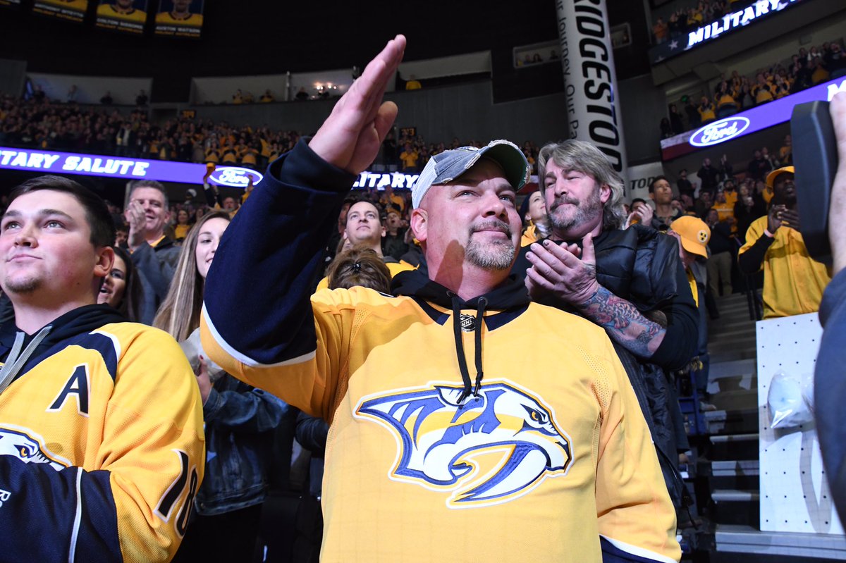 PredsNHL's tweet photo. ICYMI: We recognized Master Sergeant Rob Kiely as our @Ford Military Hero of the Game last night!

Thank you for your service 🇺🇸

#Preds https://t.co/qbNY1nAsIs