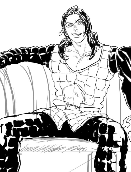 めんどくさくなってきてしまい、いつか元気あるとき描く。態度でかいーゾォとお股おっぴろげーニキ。 