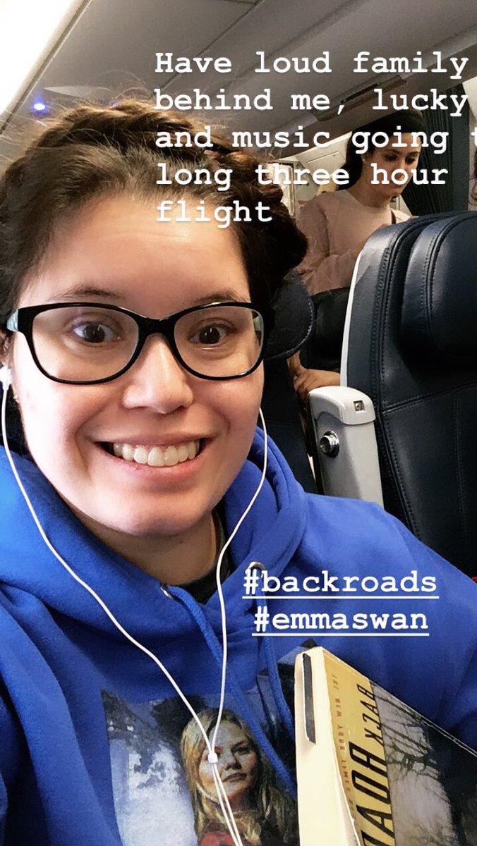 captainswanfan4's tweet photo. Blasting #emmaswanstheme song and reading #backroads with loud family behind me long 3 hour flight wearing #emmaswan hoodie and @jenmorrisonlive #jmobraid https://t.co/CtiK6JsgYo