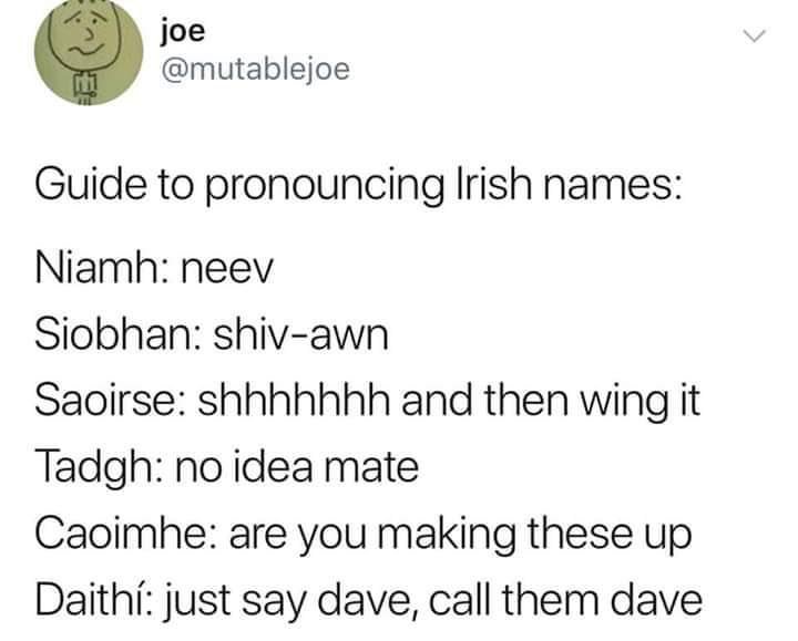 thefenians's tweet image. We thought you might like our guide to practice with when trying to pronounce #irishnames Hope it helps😎😂 #irishnames #celticfun #craic