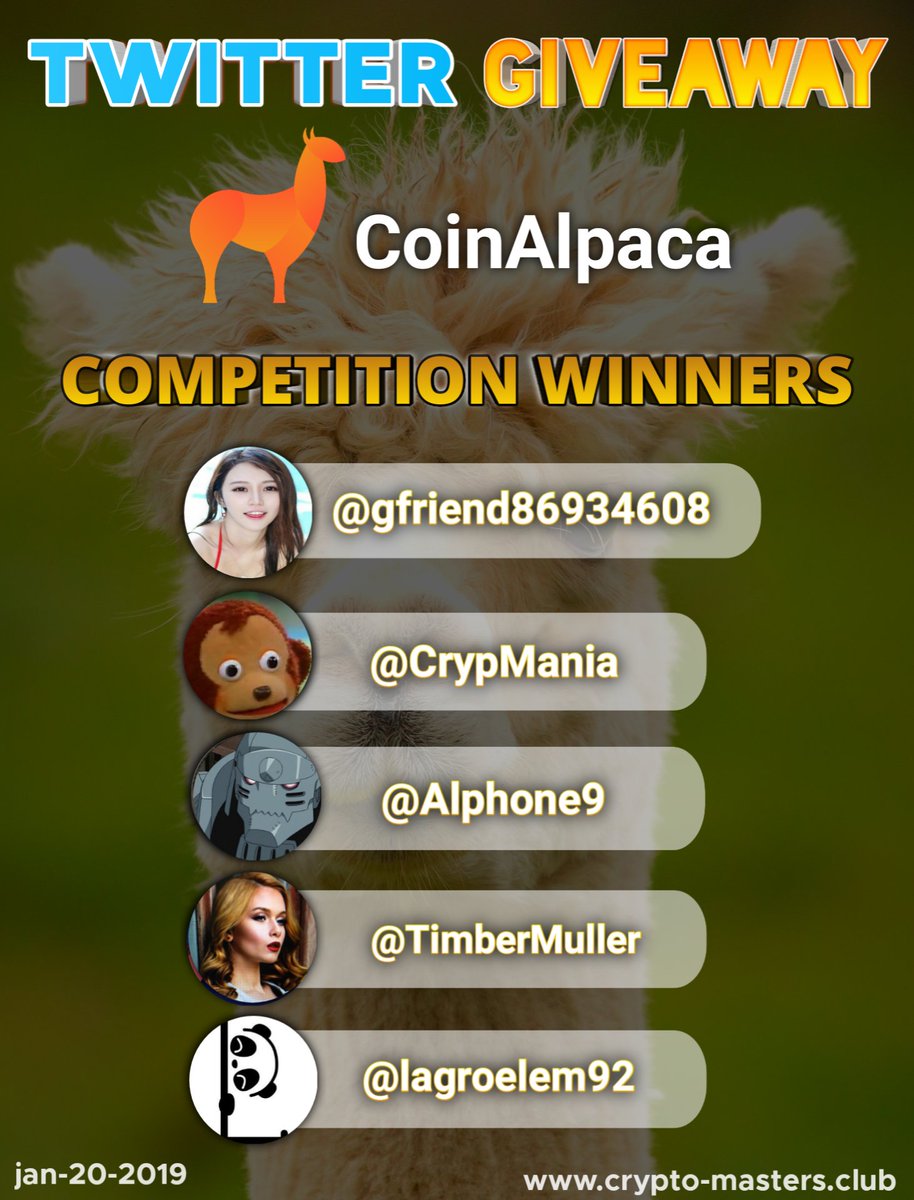 web3rally's tweet image. Winners of CoinAlpaca TWITTER GIVEAWAY are drawn👏👏💥🔥
Congratulations 🎊🎁

@gfriend86934608
@CrypMania
@Alphone9
@TimberMuller
@lagroelem92

Leave Your CALP Address Below 💞

@CoinAlpaca