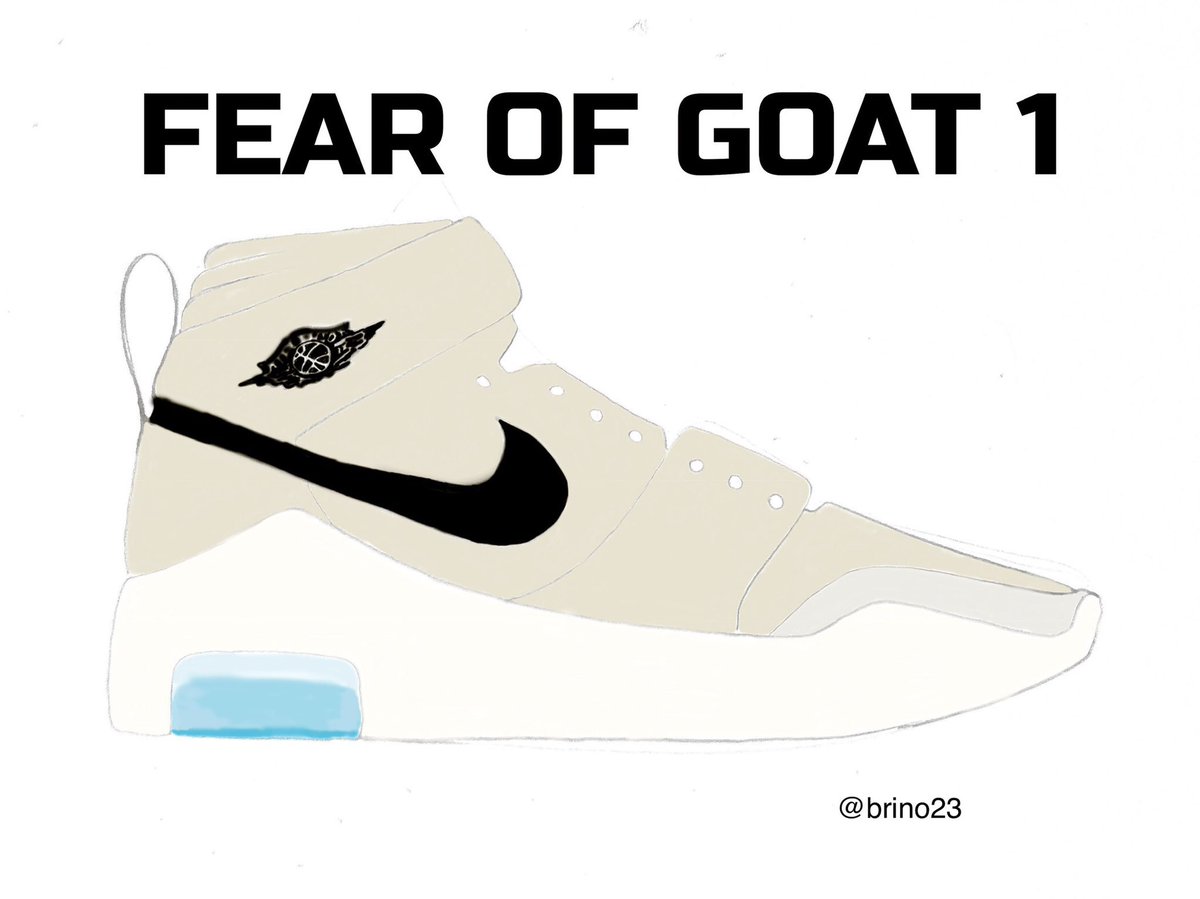 brino23's tweet photo. Been working on a few sketches today... started with a Jordan 1 + FOG sole swap, then changed the upper to a more current design, added color...I introduce you to the FEAR OF GOAT 1 https://t.co/e6Ku8j8dT2
