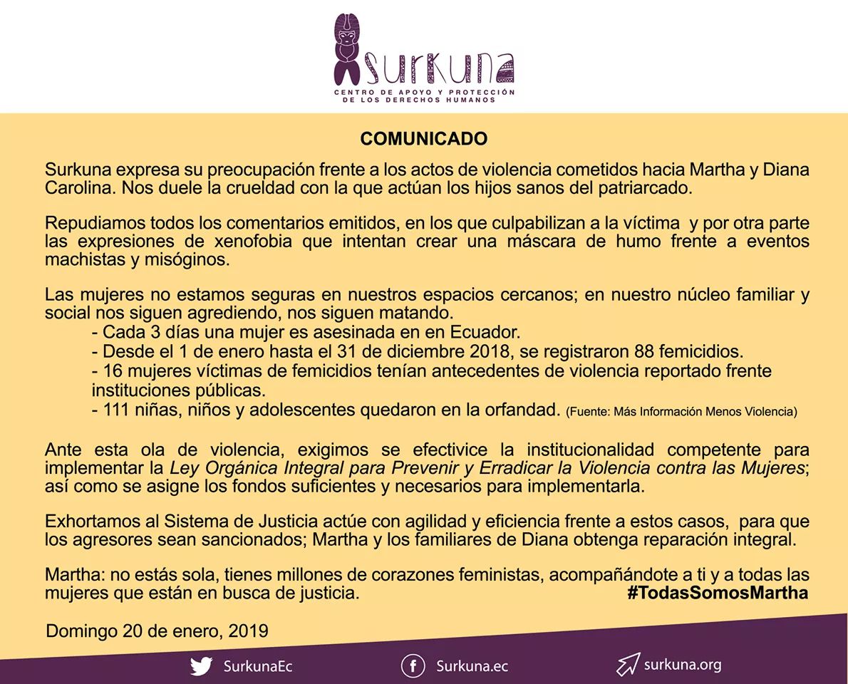 SurkunaEc's tweet photo. El machismo mata y viola a mujeres todos los días, no es gente buena contra gente mala. Es el mismo sistema q tortura a mujeres y las obliga a llevar embarazos forzados.  Es ese sistema q condenó por lesiones el intento de femicidio a Priscila
#TodasSomosMartha #JusticiaParaTodas https://t.co/Ni2YO19KuI