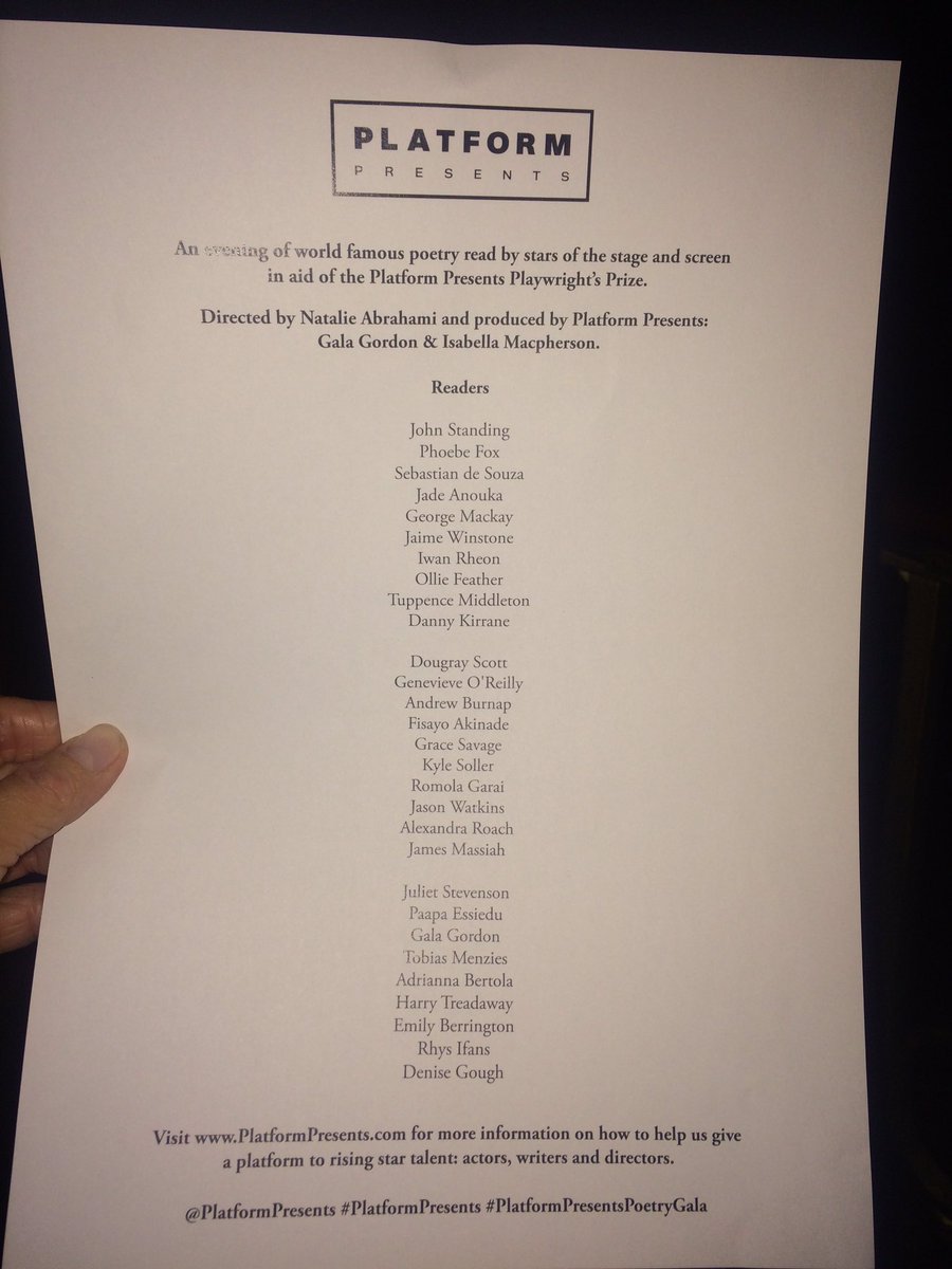 What a list. #PlatformPresentsPoetryGala #playhousetheatre