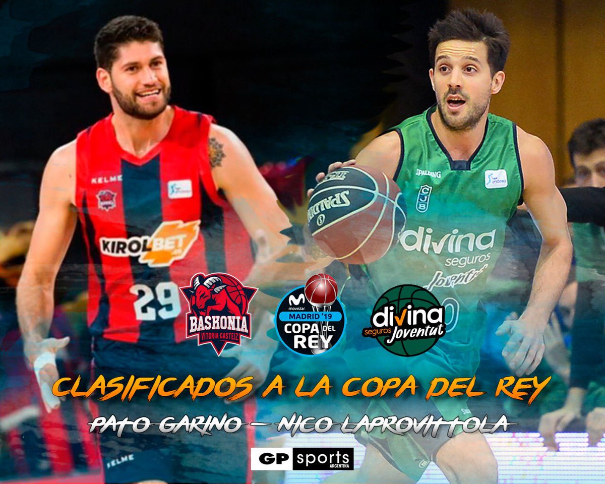 GPSportsArg's tweet photo. .@Baskonia y @Penya1930 jugarán la Copa del Rey de la @LigaEndesa en Madrid del 14 al 17 de febrero. 
Felicitaciones @patitogarino y @nicolapro7!! 
Orgullosos de ustedes! 🏀💪
#TeamGPSports. https://t.co/Um2dttMglk