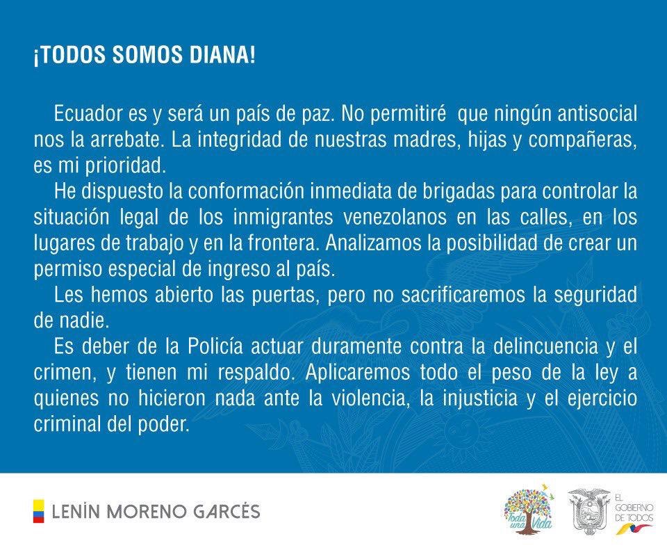 Esto es lo que pasa <a href="/Lenin/">Lenín Moreno</a> cuando lanzas tu comunicado xenófobo y reduces el problema de la violencia de género a una nacionalidad. La violencia no conoce de fronteras y de naciones. Deja el populismo en este tema y céntrate en el verdadero problema. No incentives la xenofobia