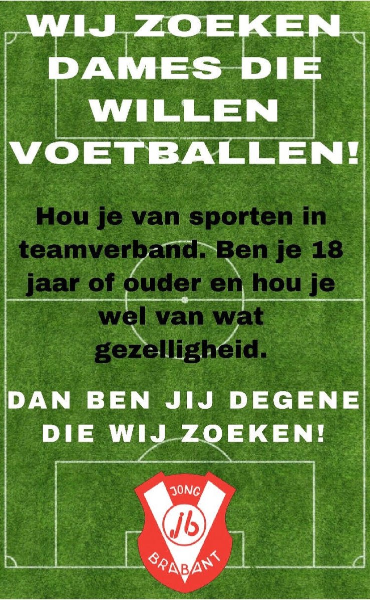 Volgend seizoen start er een damesteam bij Jong Brabant! Als het goed is.. want we komen nog wat dames tekort. Iets voor jou? Laat snel wat weten! #damesteam #damesvoetbal #nieuwbijjongbrabant #hoera #jongbrabantzijnwesamen #welkombijonzeclub
