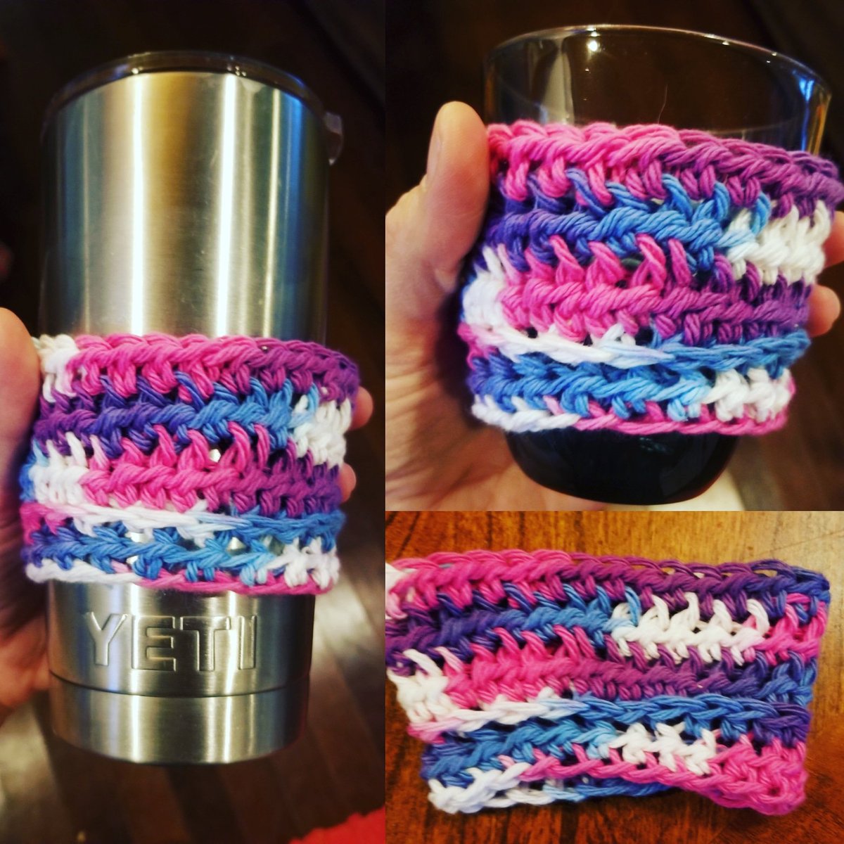 TheSaltyDog2016's tweet photo. New project! 

#koozie #coffee #tea #crochet #new #homemade #newbie #excited #rainbow #pretty https://t.co/qLVpGbzWtd