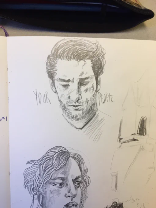 Sad Caleb drawing on the train 