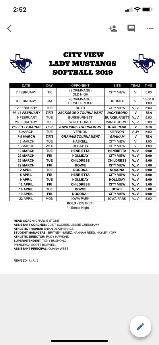 CViewSoftball's tweet photo. 🥎 2019 Softball Schedule 🥎 https://t.co/HPJLzW9VZz