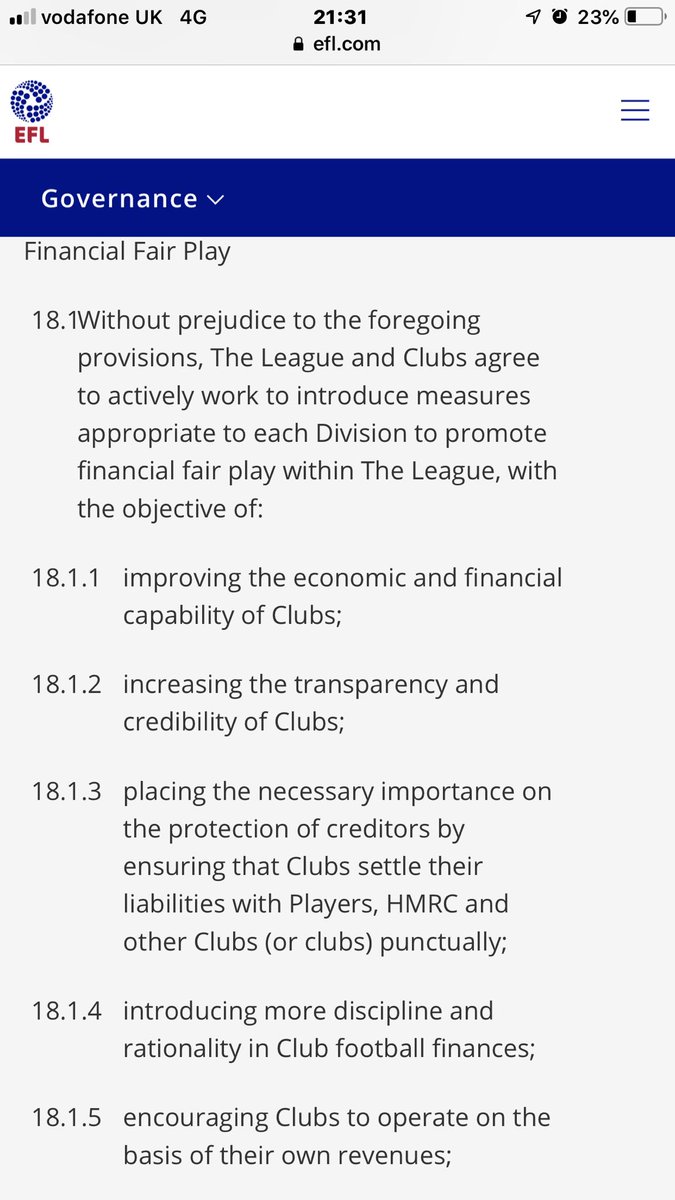 @EFL @premierleague @FA Following on from my last tweet, I’d also like to see appendix 18.1 -18.1.5 Financial Fair Play quote ‘
encouraging Clubs to operate on the basis of their own revenues’ #MikeAshley is failing to do that. #NUFC #Corruption