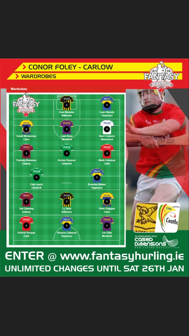 confol22's tweet photo. This is my @FantasyHurling team @R_O_Smidir @CoadyGer @pdizzla93 @DamienJordan5 make yours and give it a go #NewManagerInTown https://t.co/d0uxgLrglR