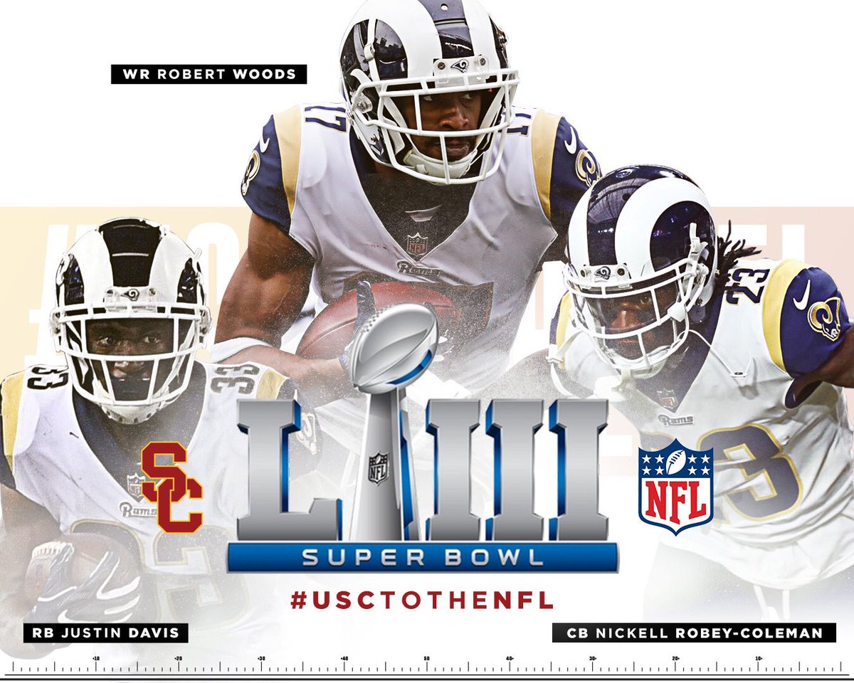 USC_Athletics's tweet photo. Super Bowl bound!

Congratulations to USC alums @robertwoods, @slotgod23 and @JD_22bsm on winning the NFC Championship!

#USCtotheNFL https://t.co/9Zbbz7IoxF