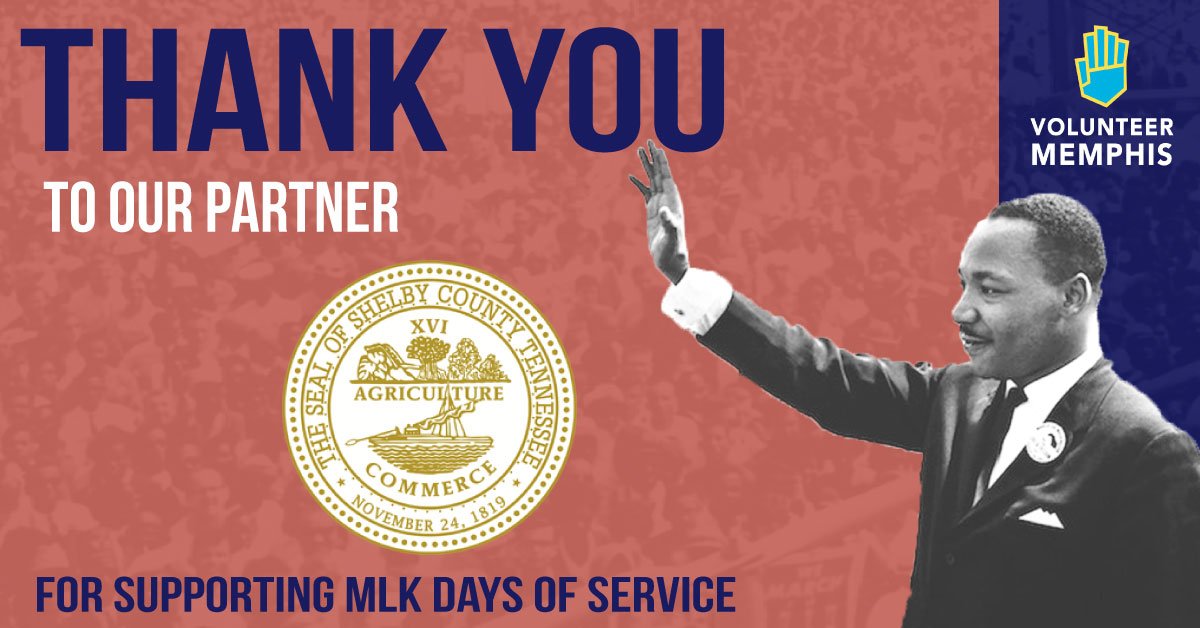 VolunteerMEM's tweet image. Our sincerest thanks to 2019 #MLKDaysOfService partner Shelby County Commission for joining the #community effort to celebrate and honor Dr. Martin Luther King Jr.’s legacy with a weekend of community service projects in #Memphis.
