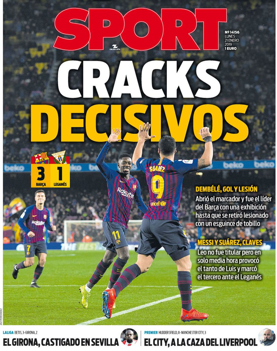 Portada Diario #Sport de Barcelona - Lunes 21 enero.