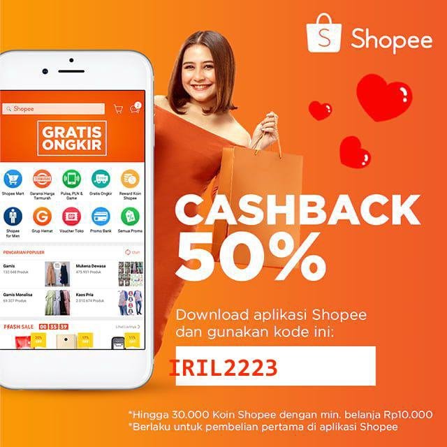 Dapatkan Cashback 50% untuk pembelian pertamamu dengan kode: IRIL2223. Yuk, download aplikasi Shopee sekarang dan nikmati belanja dengan gratis ongkir! shp.ee/cv6s3sg