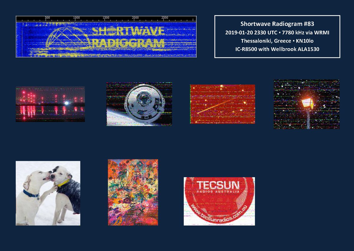 SV2HWM's tweet image. 2019-01-20 2330z @SWRadiogram #83 on 7780 kHz via WRMI. Reception in Thessaloniki, Greece with  IC-R8500 &amp;amp; Wellbrook ALA1530 antenna. Perfect copy of text with decent images. The 5th image of the @TecsunRadios #DecodeToWin competition is included.