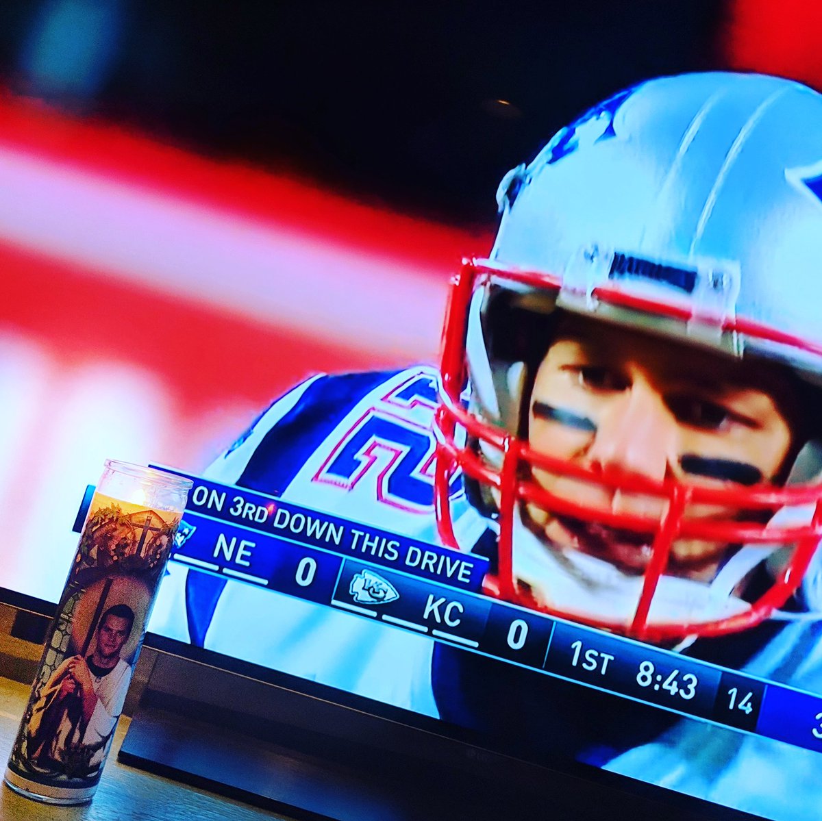 Light one up for the #patriots tonight. #saintthomas #tombrady #goat #boston #southie #beatkc