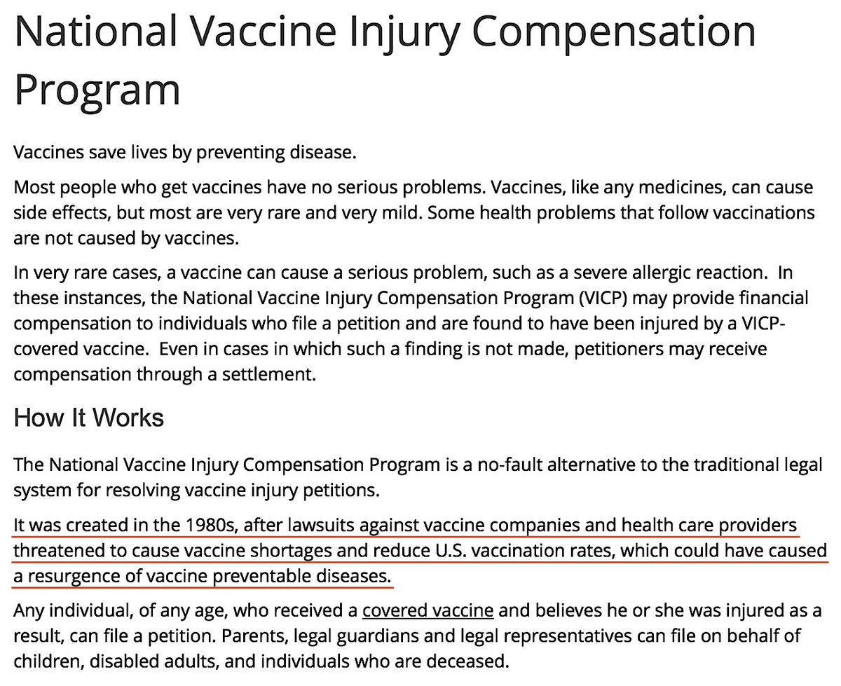 Parents Can NOT Sue A Vaccine Manufacturer For Injuries To Their Child Due To Vaccines. No One Can. In 1980 The U.S Government Created 'The National Vaccine Injury Compensation Program'.October, 2018 https://www.hrsa.gov/vaccine-compensation/index.html #QAnon  #Vaccine  #Autism  @potus