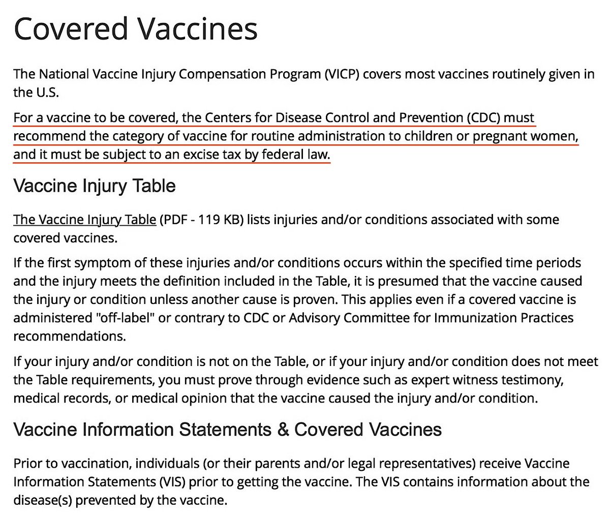 National Vaccine Injury Compensation Program. Covered Vaccines.September, 2018 https://www.hrsa.gov/vaccine-compensation/covered-vaccines/index.htmlComplete Vaccine Injury Table PDF. https://www.hrsa.gov/sites/default/files/hrsa/vaccine-compensation/vaccine-injury-table.pdf #QAnon  #Vaccine  #Autism  @potus