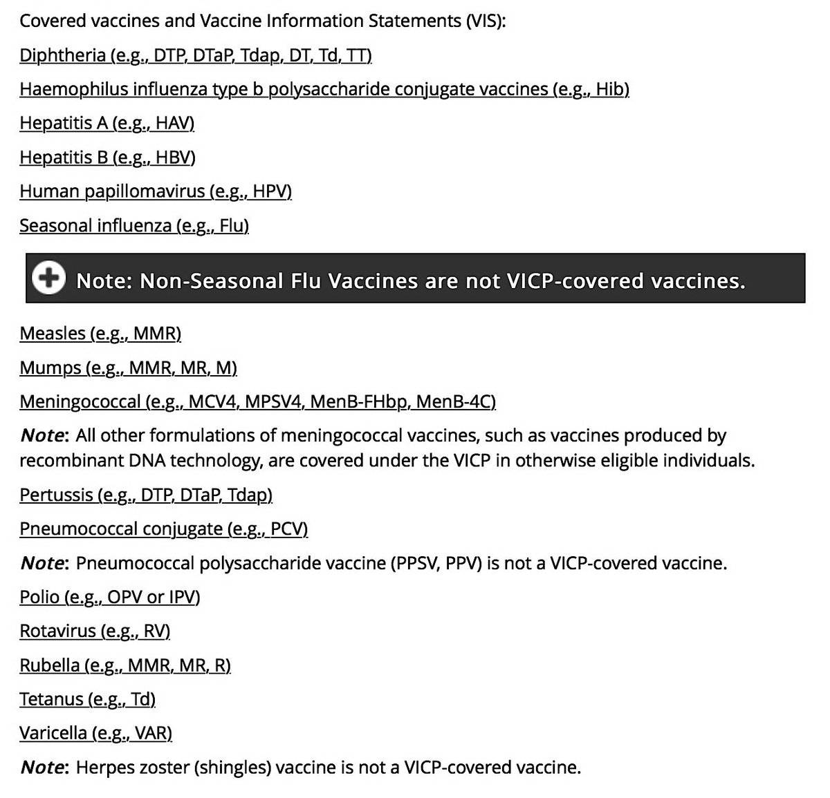 National Vaccine Injury Compensation Program. Covered Vaccines.September, 2018 https://www.hrsa.gov/vaccine-compensation/covered-vaccines/index.htmlComplete Vaccine Injury Table PDF. https://www.hrsa.gov/sites/default/files/hrsa/vaccine-compensation/vaccine-injury-table.pdf #QAnon  #Vaccine  #Autism  @potus
