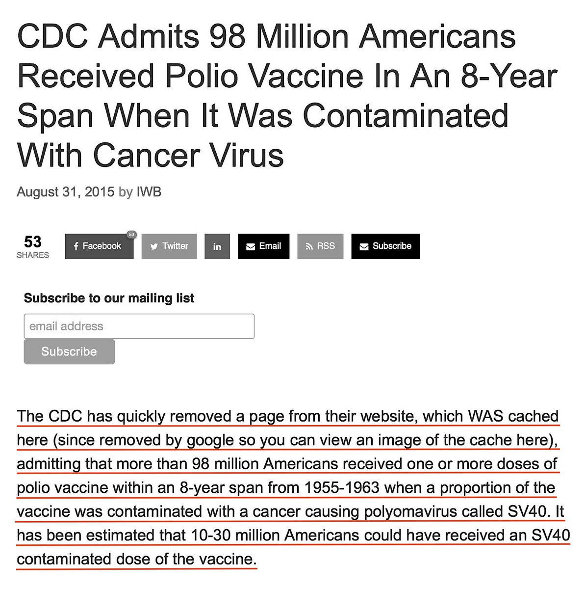 I Simply Don't Buy The Argument That If Pharmaceutical Companies Could Be Sued For Injuries Related To Vaccines, It Could Lead Vaccine Shortage, Which Could Have Caused A Resurgence Of Vaccine Preventable Diseases.August 31, 2015 https://www.investmentwatchblog.com/cdc-admits-98-million-americans-received-polio-vaccine-in-an-8-year-span-when-it-was-contaminated-with-cancer-virus/ #QAnon  #Vaccine  @potus