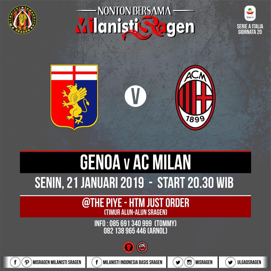 Ngopi Bareng sambil nonton #GenoaMilan di The Piye Jl. Raya Sukowati, timur alun-alun Sragen bersama #MilanistiSragen #Tonight
Info lengkap cek poster digital kami
❤️🖤
#ForzaMilan #weareacmilan #ACMilan #MilanDay #Awayday #PrimeTime