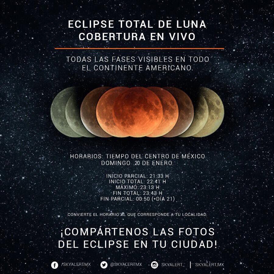 SkyAlertMx's tweet photo. A las 21:33 h, tiempo del centro de México, inicia la fase parcial del eclipse de Luna.

¿Cámaras listas? Compártenos las fotos que tomes desde tu ciudad. 
#EclipseConSkyAlert

Detalles —> https://t.co/TtLrU55tkD https://t.co/59tbF6Io93