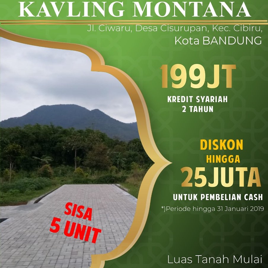 *PROMO AWAL TAHUN*
_*INVESTASI KAVLING ISTIMEWA*_
------------------------------------------------
di MONTANA GREEN Cilengkrang
Jl. Ciwaru, Desa Cisurupan, kec. Cibiru, *Kota BANDUNG* - 40614 

Alizainproperty: 085222457087
instagram.com/p/Bs4MJcTB9CH/…
