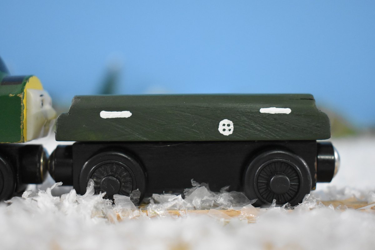 wilburpyt's tweet photo. Latest custom. This, if you didn't know, is a 'Diesel Brake Tender.' Since the diesels breaking power wasn't as strong as steam engines, they were used in various trains, until being withdrawn in the 70's. Never seen this made in Wooden Railway, and I think it turned out great! https://t.co/LZnBfIeBOI