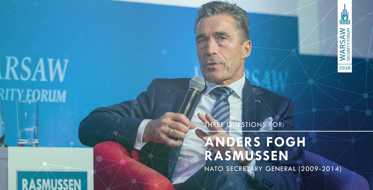 WarsawForum's tweet photo. Cyberwarfare, disinformation campaigns and meddling in elections places Russia amongst biggest threats to European democracies. Watch #ThreeQuestionsFor former NATO Secretary General @AndersFoghR speaking more on this issue | Watch here👉https://t.co/Tlf5Wa3WoA https://t.co/uunilC8INn