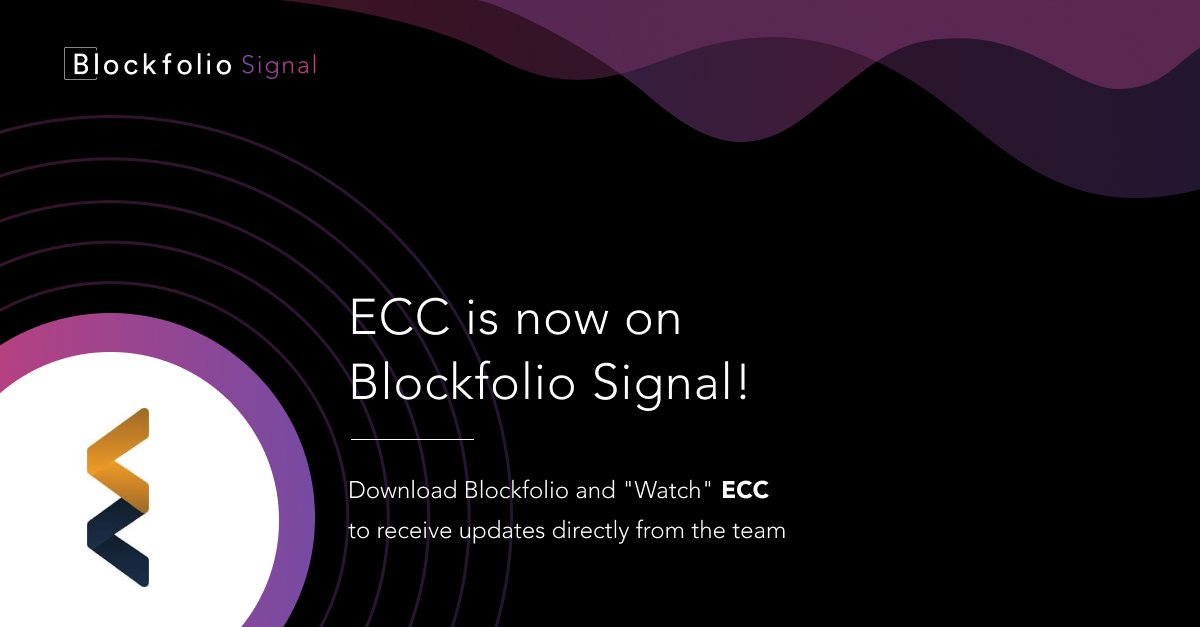 project_ecc's tweet photo. We are happy to officially announce that ECC has been one of the lucky few to be added to @blockfolio's Signal platform. To say we are excited is an understatement! #blockfolio #blockfoliosignals #Revolution #ecc
Read about it in our Bi-weekly update.
https://t.co/0vD3qxgjAY https://t.co/K5CihhQiTi