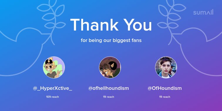 Our biggest fans this week: <a href="/_HyperXctive_/">Camden ☻</a>, @ofhellhoundism, @OfHoundism. Thank you! via sumall.com/thankyou?utm_s…