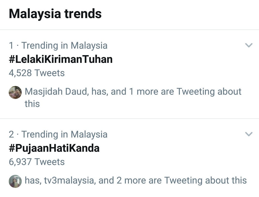 BisikanSyurga94's tweet photo. #LelakiKirimanTuhan #IqbalRaid @remy_ishak #Naira @MFMiraFilzah trending no 1
#PujaanHatiKanda #MegatDanish #Danny @remy_ishak #Tiara @MFMiraFilzah trending no 2
Road to finale Ep #PujaanHatiKanda & #LelakiKirimanTuhan https://t.co/3yJPFKDGFf