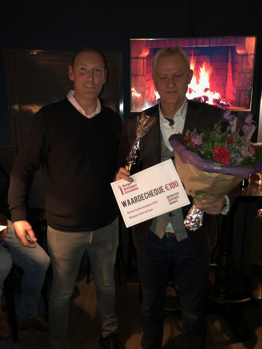 Op zondag 27 januari 2019 is op de nieuwjaarsreceptie van Burgerbelangen Enschede de ‘’Bertus Aschermanprijs 2018’’ uitgereikt aan Bert de Goei initiatiefnemer van de stichting Vitaliteit en Veiligheid voor Senioren Enschede. 

burgerbelangen-enschede.nl/2019/01/28/per…