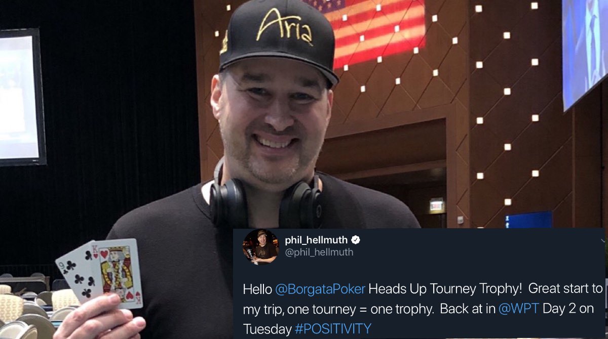 VIPGrinderscom's tweet photo. 🥂Massive congratulations to @phil_hellmuth taking down the @BorgataPoker Heads Up Tourney Trophy!
THE Greatest of all Time 🤴 who says he doesn’t still have it 🐐
#poker #borgataopen #borgatapoker #livepoker #hellmuth https://t.co/yP6hZdLKcQ