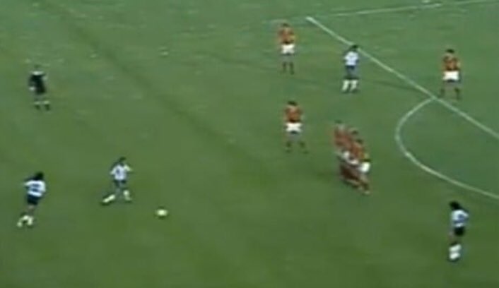 Steve Powell’s photo is often used to portray Maradona’s mythical status. Six Belgians sent to deal with him. Truth is, they were a wall for a free kick and merely turned as it was played short to him. He wasted the chance. Argentina lost 1-0. The picture told a different story